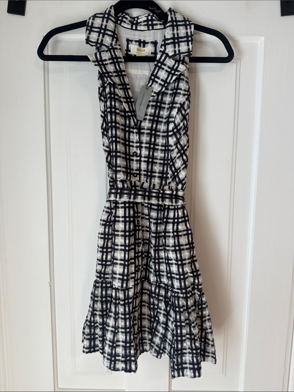 Anthropologie Black and White Plaid Sleeveless Fit-and-Flare Dress